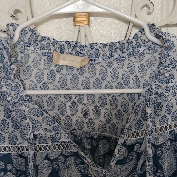 ALTAR'D STATE BOHO, COTTAGECORE, DENIM BLUE PAISLEY, LONG SLEEVE BLOUSE - Picture 9 of 9